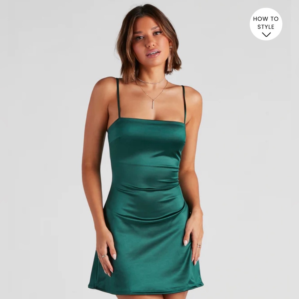 Green Satin dress, XS , NEVER WORN WINDSOR DRESS